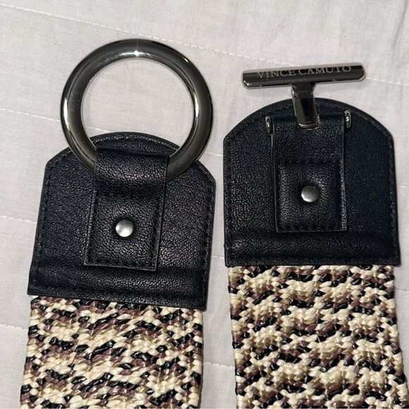 Vince Camuto M-L/XL Black Natural Toggle Buckle Woven Raffia Belt - Picture 7 of 11